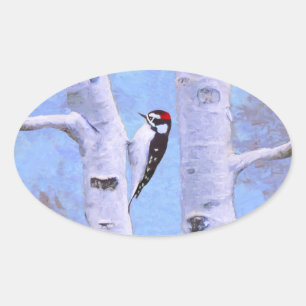 Pegatina Ovalada Pintura de pájaro lechoso - Arte original de pájar