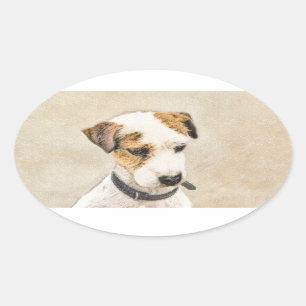 Pegatina Ovalada Pintura de Parson Jack Russell Terrier - Arte de p