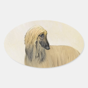 Pegatina Ovalada Pintura de perro afgano - Arte de perro original l