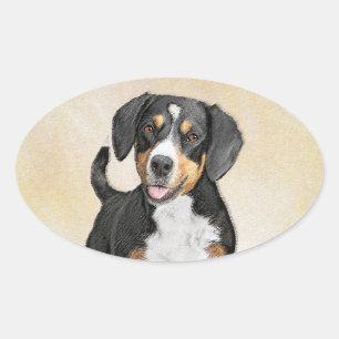 Pegatina Ovalada Pintura de perro de la montaña Entlebucher - Arte 