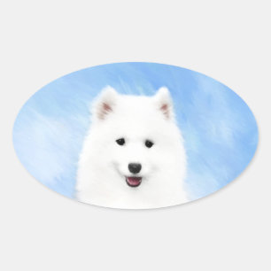 Pegatina Ovalada Pintura de pimienta de Samoyed - Arte Perro Origin