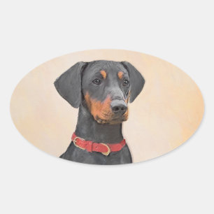 Pegatina Ovalada Pintura de Pinscher original de arte animal