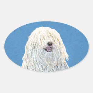Pegatina Ovalada Pintura de puli - Arte de perro original lindo