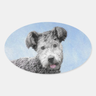 Pegatina Ovalada Pintura de Pumi - Arte de Perro Original.