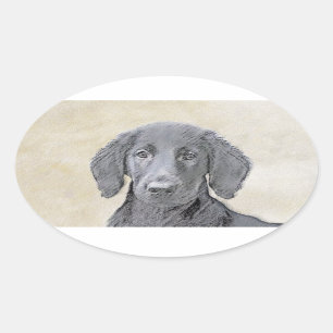 Pegatina Ovalada Pintura de recuperación plana - Arte de perro orig