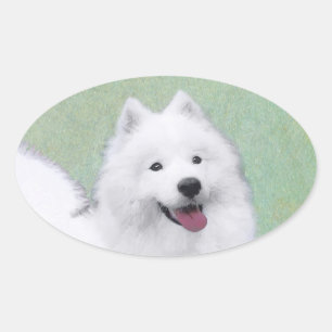 Pegatina Ovalada Pintura de Samoyedo - Arte de perro original lindo