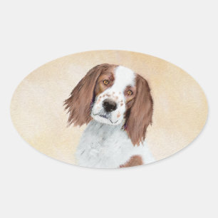 Pegatina Ovalada Pintura de Setter Rojo y Blanco Irlandés - Arte Or