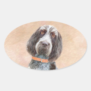 Pegatina Ovalada Pintura de Spinone Italiano - Arte Original de Per