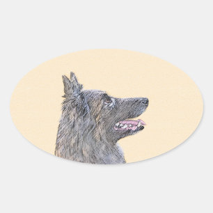 Pegatina Ovalada Pintura de Tervuren belga - Arte de perro original