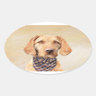 Pegatina Ovalada Pintura de Vizsla con cabello alambrado - Arte Per