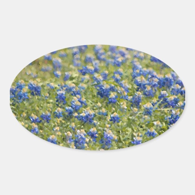 Pegatina Ovalada Pintura digital de Bluebonnets de Texas Wildflower (Anverso)