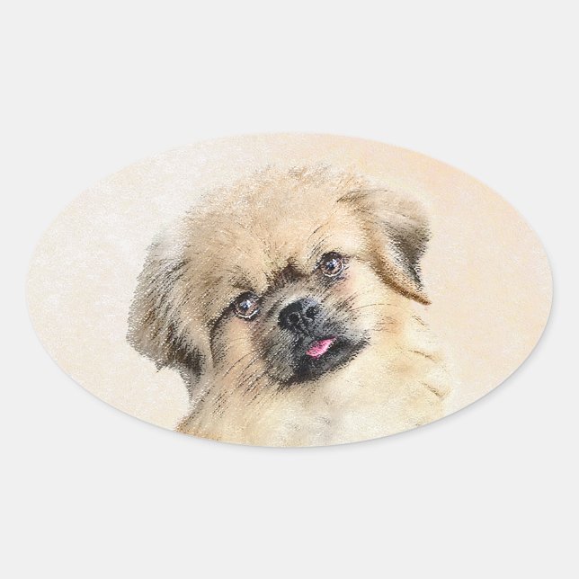 Pegatina Ovalada Pintura española tibetana - Arte de perro original