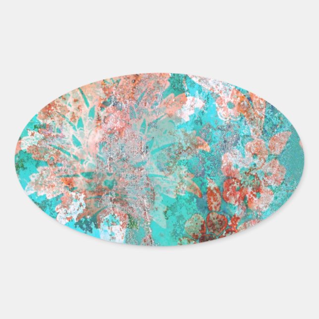 Pegatina Ovalada Pintura floral (Anverso)