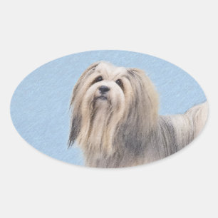 Pegatina Ovalada Pintura Havanesa (plateada) - Arte de Perro Origin