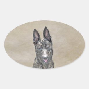 Pegatina Ovalada Pintura Holandesa de Pastores - Arte Perro Origina
