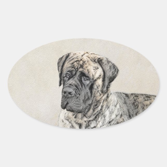 Pegatina Ovalada Pintura inglesa de castiff (Brindle) - Arte de per (Anverso)