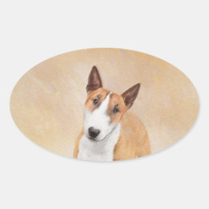 Pegatina Ovalada Pintura Miniatura de Bull Terrier - Cute Original 