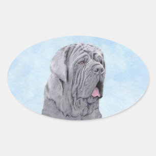 Pegatina Ovalada Pintura Neopolitana de Mastiff - Arte Perro Origin