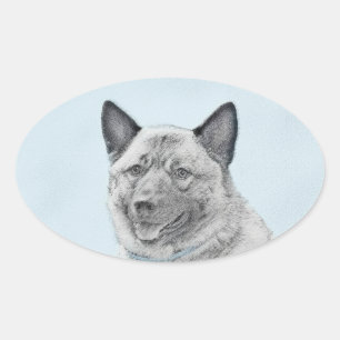 Pegatina Ovalada Pintura noruega de elkhound - Arte original de per