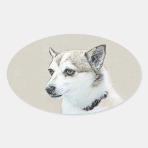 Pegatina Ovalada Pintura noruega de Lundehund - Arte original del p