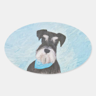 Pegatina Ovalada Pintura Schnauzer (en miniatura) - Perro original 