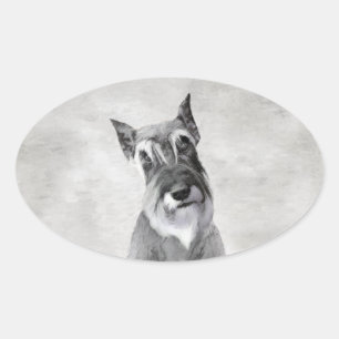 Pegatina Ovalada Pintura Schnauzer (gigante) - Arte de perros