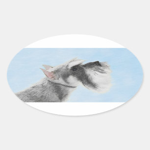 Pegatina Ovalada Pintura Schnauzer (gigante, estándar) - Arte de p