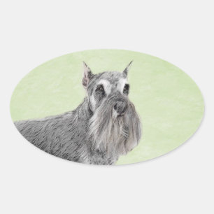 Pegatina Ovalada Pintura Schnauzer (gigante, estándar) - Arte de pe