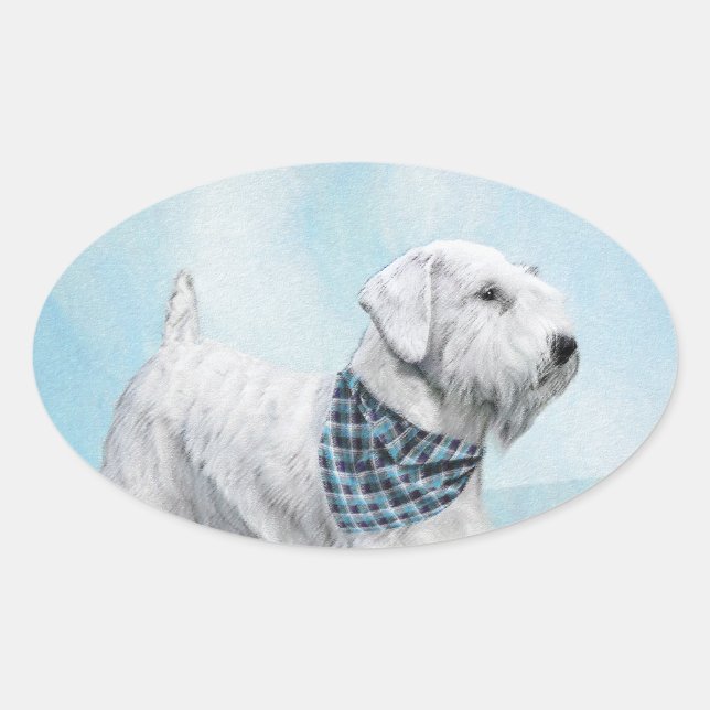 Pegatina Ovalada Pintura Sealyham Terrier - Arte Perro Original. (Anverso)