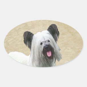 Pegatina Ovalada Pintura Skye Terrier - Arte Perro Original.
