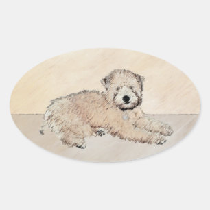 Pegatina Ovalada Pintura Terrier de Ruedas Recubiertas Blancas Arte