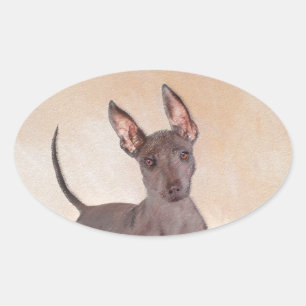 Pegatina Ovalada Pintura Xoloitzcuintli - Arte Perro Original Cuto
