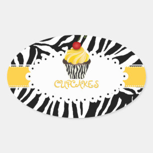 Pegatina Ovalada PixDezines cebra+cupcake/DIY color