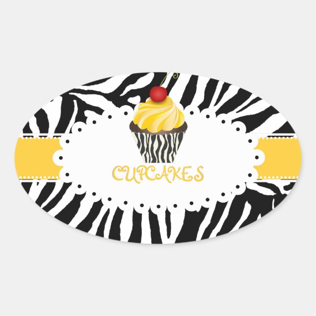 Pegatina Ovalada PixDezines cebra+cupcake/DIY color (Anverso)