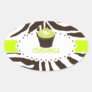 Pegatina Ovalada PixDezines cebra+cupcake/DIY color