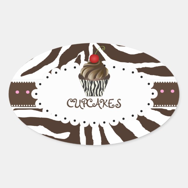 Pegatina Ovalada PixDezines cebra+cupcake/DIY color (Anverso)