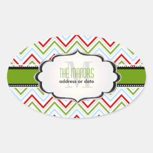Pegatina Ovalada PixDezines Chevron/Navidad/Colores DIY