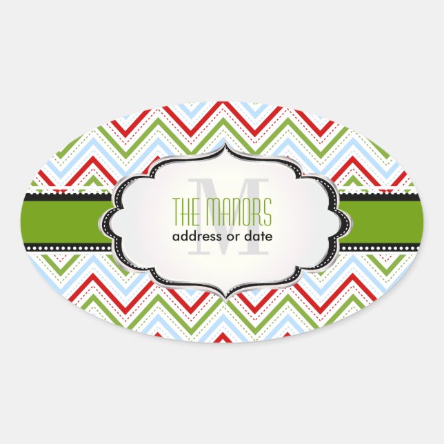 Pegatina Ovalada PixDezines Chevron/Navidad/Colores DIY (Anverso)