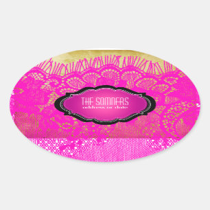 Pegatina Ovalada PixDezines encaje falso vintage/ color de fondo pe