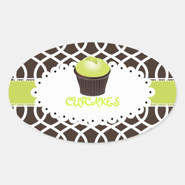 Pegatina Ovalada PixDezines monaco trellis+cupcake/DIY color (Anverso)