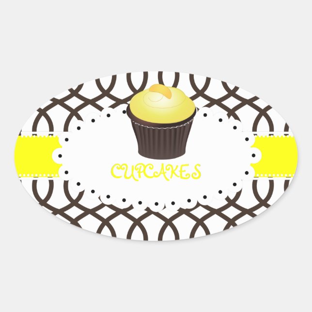 Pegatina Ovalada PixDezines monaco trellis+cupcake/DIY color (Anverso)