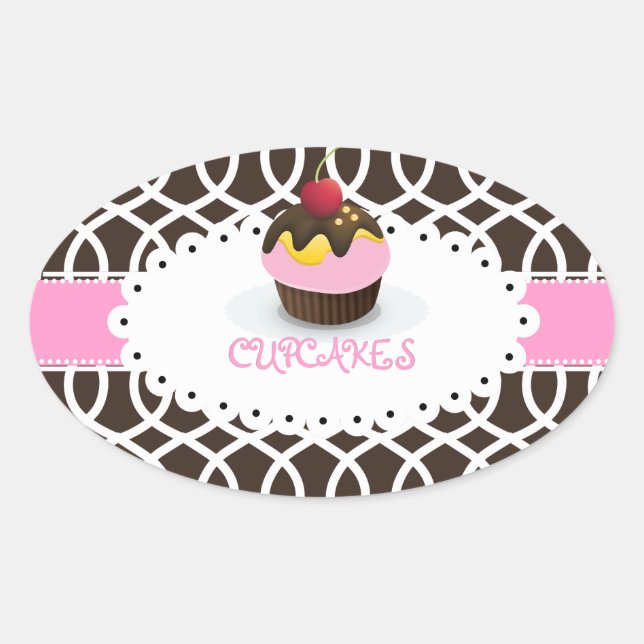 Pegatina Ovalada PixDezines monaco trellis+cupcake/DIY color (Anverso)