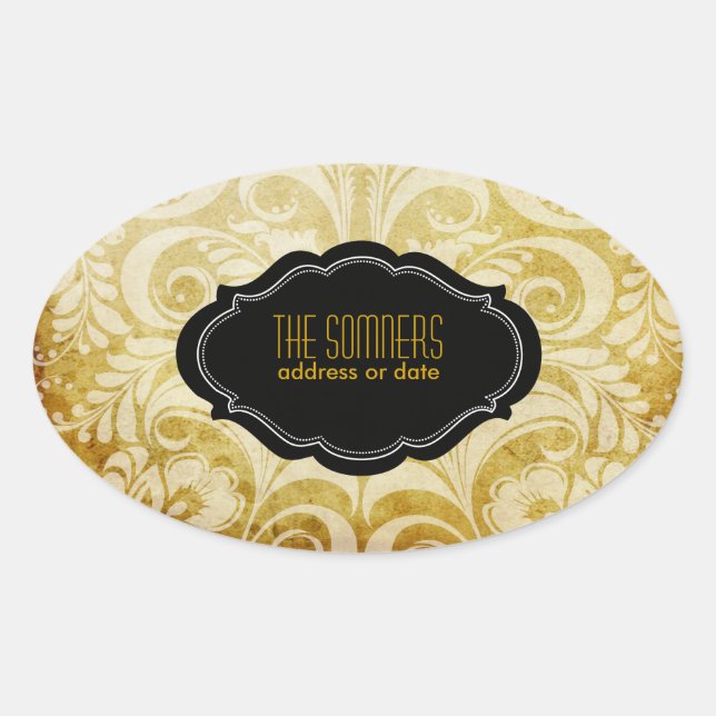 Pegatina Ovalada PixDezines vintage bellissimo damask (Anverso)