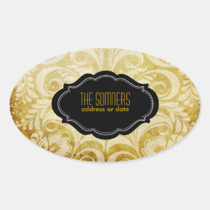 Pegatina Ovalada PixDezines vintage damasco bellissimo