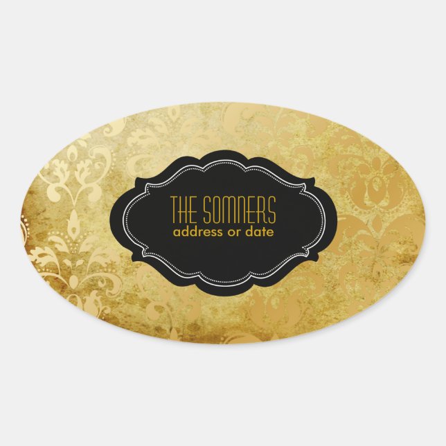 Pegatina Ovalada PixDezines vintage lys damask/DIY fondo (Anverso)