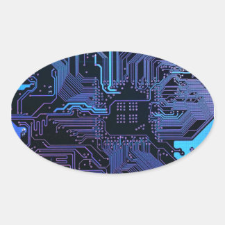 Pegatina Ovalada Placa de circuito electrónico azul del nerd de sal