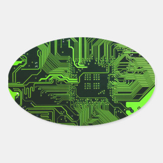 Pegatina Ovalada Placa de circuito electrónico verde del nerd de sa