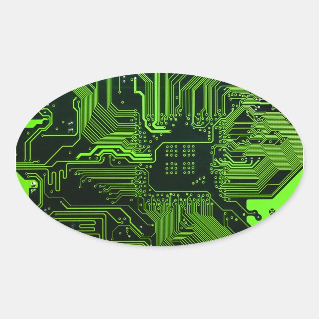 Pegatina Ovalada Placa de circuito electrónico verde del nerd de sa (Anverso)