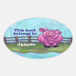 Pegatina Ovalada Placa de libro personalizada de cerdo