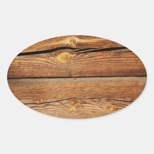 Pegatina Ovalada Placas de grano de madera de estilo rústico Diseño (Anverso)